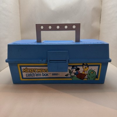 TEBCO Disney Mickey Mouse Catch'em Box Blue Plastic Vintage Storage Box 1980s