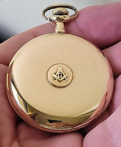 Antique Vintage MASONIC Elgin Pocket Watch GF Size 12 w 10K Gold MASONS Symbol