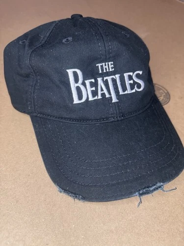 Vintage 2009 The Beatles Drop-T Logo Distressed Dad Hat Black Strapback Cap image 4