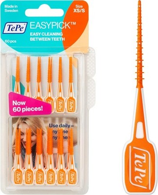 TePe EasyPick Toothpicks, Orange, ISO XS-S, 60pcs, Dental Plaque Removal Tools.
