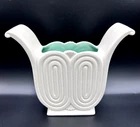 Vintage Redwing Pottery Spiral Ribbed Design Vase White & Sea Foam Green 7" READ