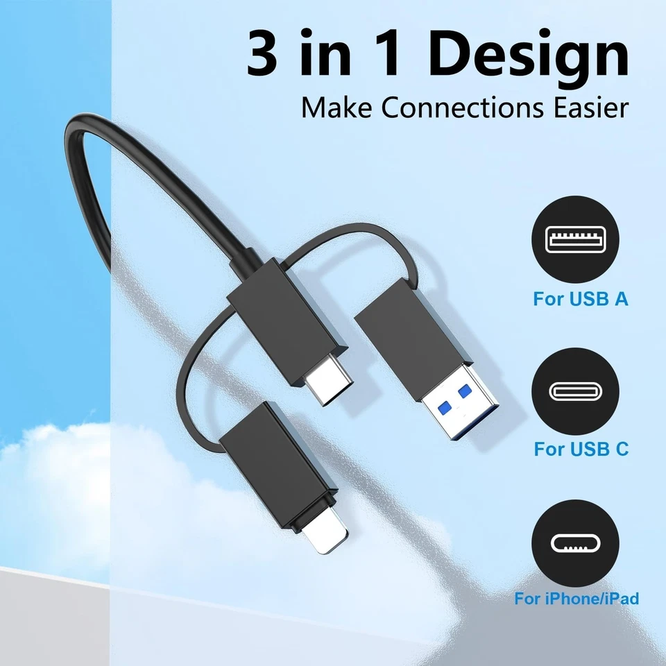 Lecteur de cartes multiples Rocketek 7 en 1 USB-C Lightning SD CF - Photo 3/4