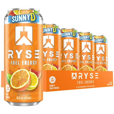 RYSE Fuel Energy Drink SunnyD Tangy Original 12 Pack 16 fl oz Cans Zero Sugar