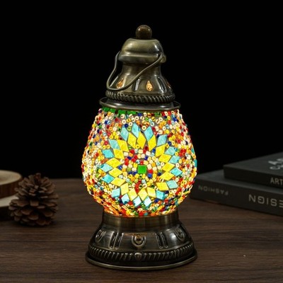 Turkish Mosaic Table Lamp Handmade Moroccan Camping Light Rechargeable 1800mA...