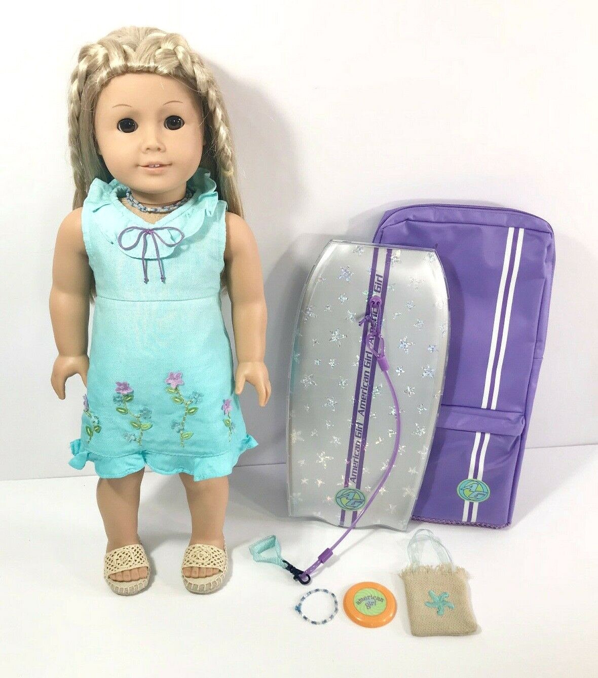 American Girl Doll GOTY 2003 KAILEY Green Floral SWIMSUIT Swim Top Shorts EUC