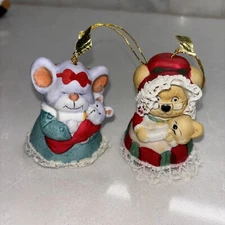 Vtg. JASCO-Taiwan “Caring Critter Chimers” Bisque Porcelain Bell Ornament Set