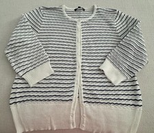 Cable Gauge Ivory Navy Blue Textured Button Up Cotton Blend Knit Cardigan - XL