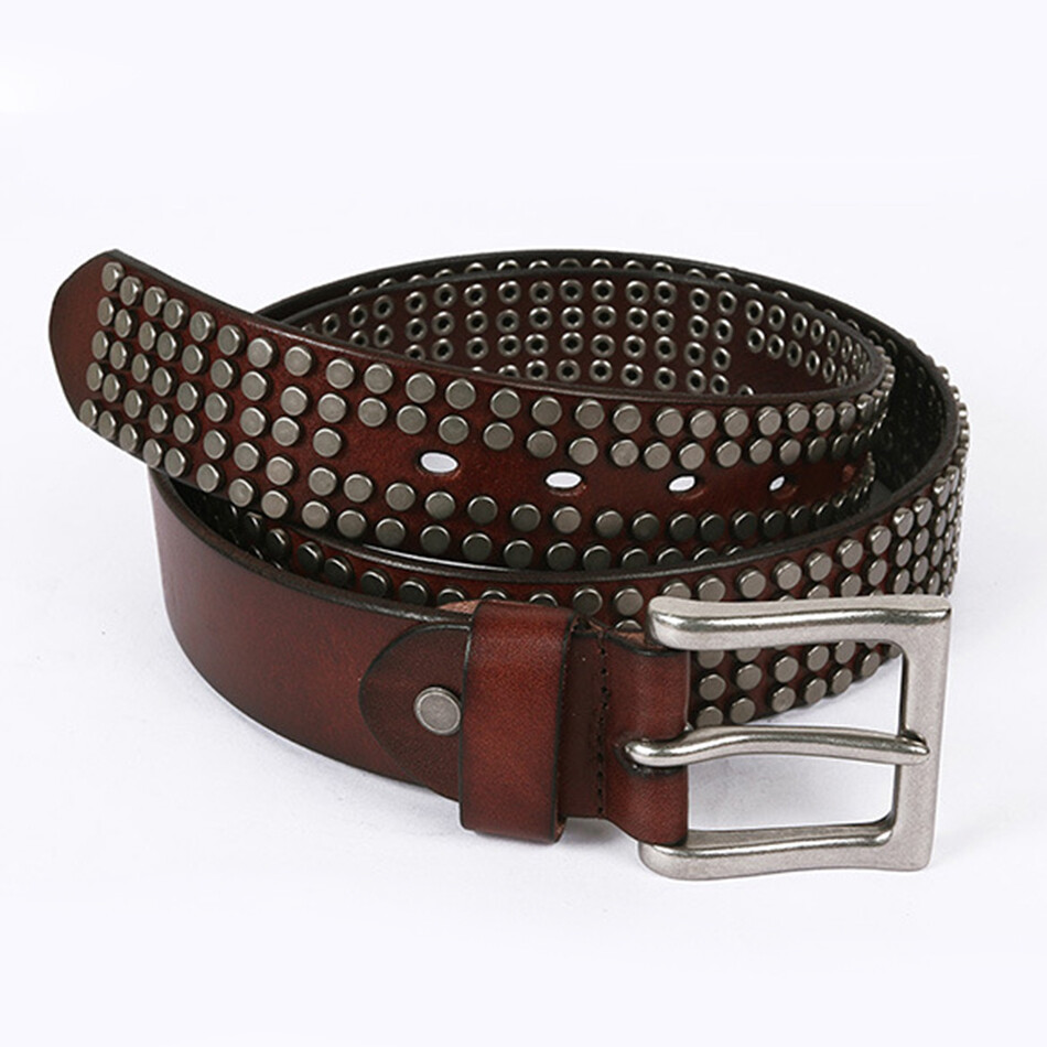 Men's Genuine Leather Rivet Belts Male Punk High Quality Fashion