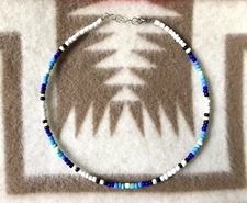 17” Ocean Blue Deep Sea Beach Seed Bead Surfer Choker Necklace Turquoise White