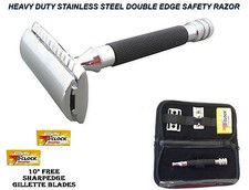 Genuine Men Safety Razor Double Edge Razors +10 Free Blades & Pouch travel kit