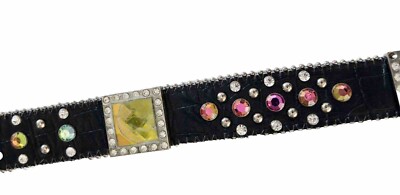 Western Bling Belt Large Square Crystals Womens Med Missing A Few Small Crystals
