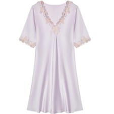 Donna Pizzo Raso Finta Seta Camicia da Notte Abito Midi Rétro Ragazza Manica