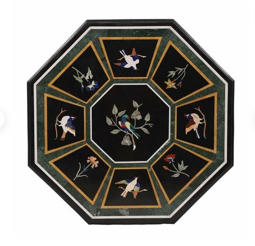 2' Black Marble coffee Inlay Table Top bird Art Large Mosaic Handmade Furniture - Picture 2 of 4