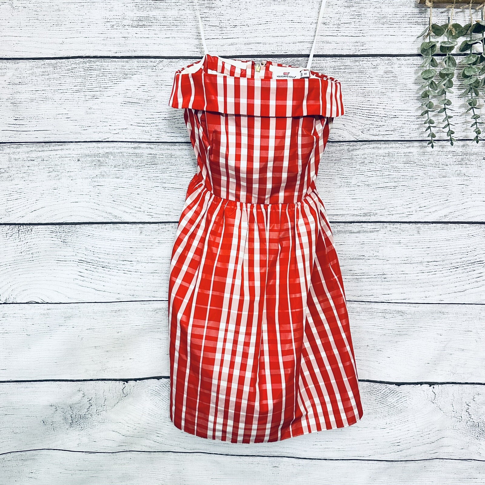 Vineyard Vines Strapless Gingham Dress Red White … - image 7