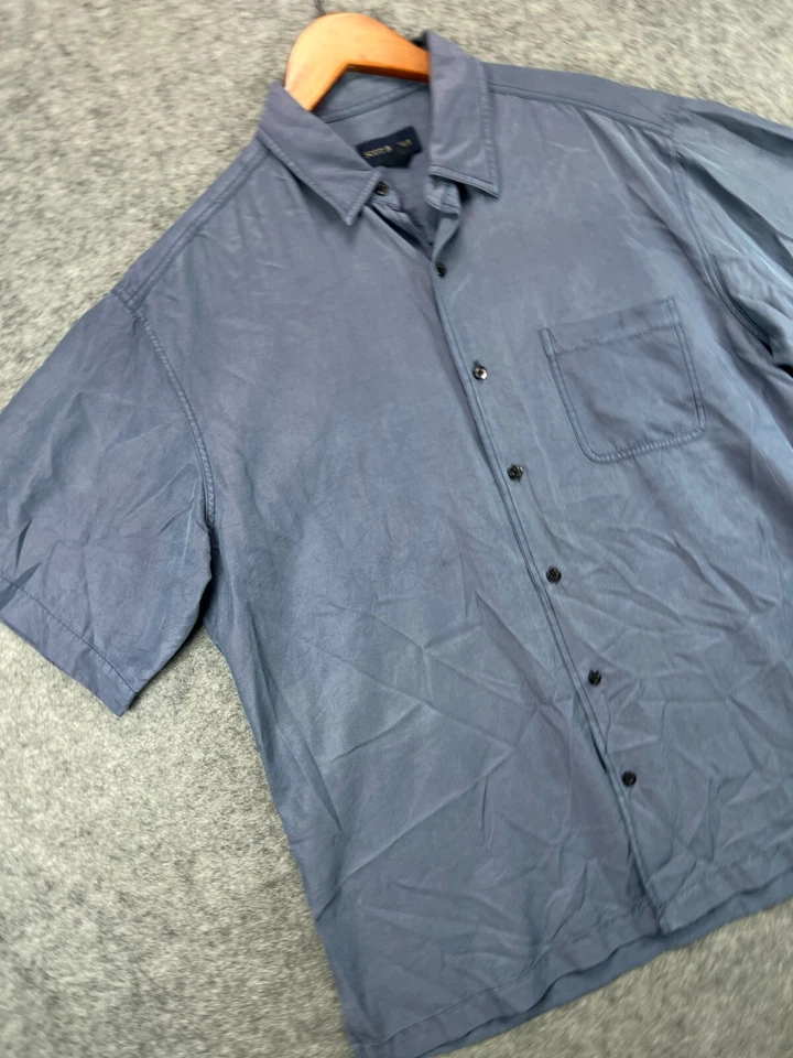 Scott Barber Silk Blend Shirt Mens Large Blue Button Up Short Sleeve Casual - Image 4 of 4