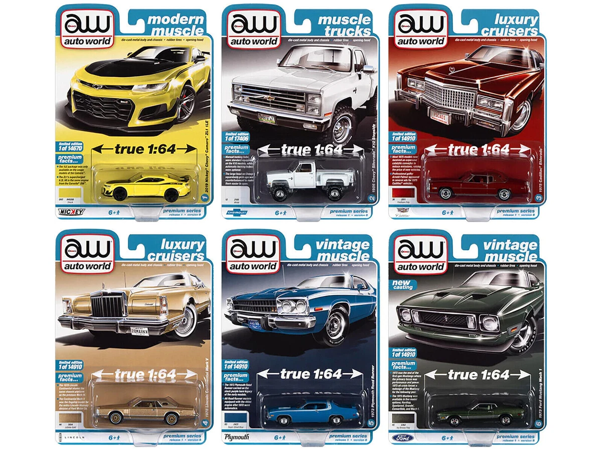 AUTO WORLD PREMIUM 2022 RELEASE 1 6 PC SET 1 64 DIECAST CARS AUTO