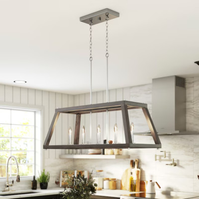 Chandelier Progress Lighting Forrester 5-Light Teak Wood Transitional P400220147