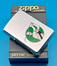 Genuine Brand New 1995 ZIPPO Lighter GOLFER DESIGN Brushed Chrome 30 Years Old