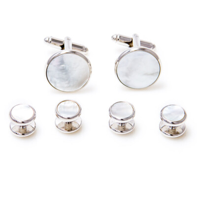 Mother of Pearl 2 Cufflinks and 4 Studs Tuxedo Set Bulk Packed