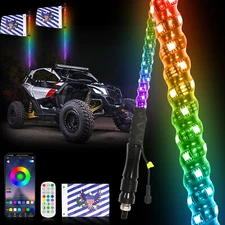 4FT Lighted Spiral LED Whip Antenna w/Flag & Remote For ATV Polaris ATV UTV 1PC