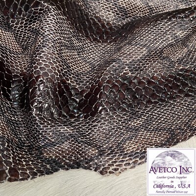 Brown Snake Print Embossed Cow Leather Rough Cut  3-5 SQ. FT.