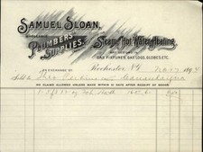 1894 Rochester New York (NY) Receipt Samuel Sloan,Wholesale Plumbers' Supplies T