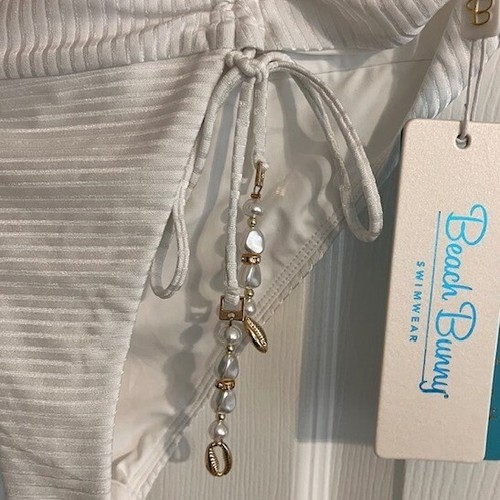 Beach Bunny Natalie High Waist Bottom White Ribbed Swimsuit XS - Bild 3 von 7