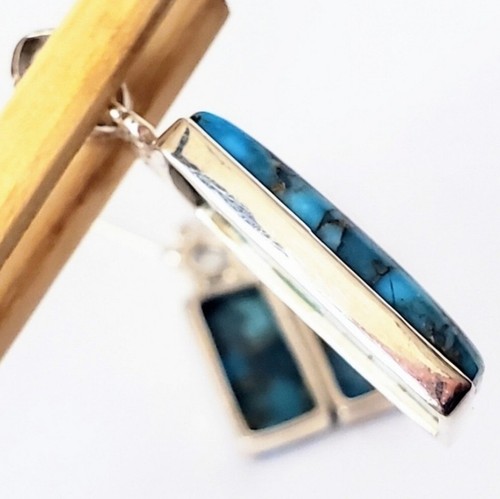 Sterling Silver Copper Vein Turquoise Freshwater Pearl Dangle Earrings 34mm - Picture 3 of 3