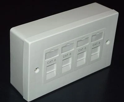 PACK 4X Cat6 RJ45 Quad Face Plate & 2G BackBox (4 Way Network Ethernet Socket) - Image 1 of 3