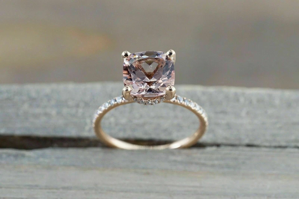 1.30ct Cushion Cut Simulated Morganite Halo Engagement Ring 14K Rose Gold Plated - Image 2 of 4
