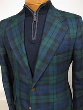 Vtg Sampeck Tartan Wool Sport Coat 40R Brass 2 Button Made in USA