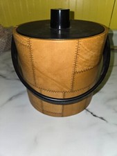 Irvinware 9" tall ice bucket with leather look exterior - Vintage - Made in USA