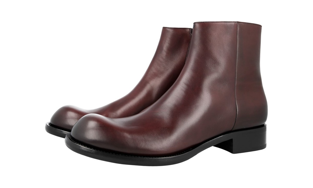 PRADA BOOTIES ANKLE HALF BOOTS SHOES 2TG163 BROWN LEATHER US