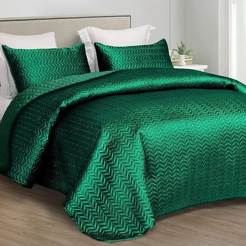 Whale Flotilla 3-Piece Silk Satin Quilt Set Queen Size, Reversible Lightweight C - Picture 2 of 7