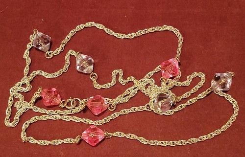Vintage Sarah Coventry Pink Purple Pastel Glo Faux Crystal Necklace Earring Set - Picture 2 of 5