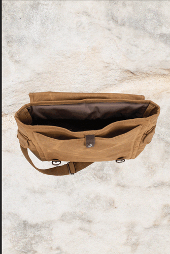 New Burke & Wills Kingsford Sturdy 16oz Waxed Canvas Messenger Bag Leather Trim - Foto 3 di 4