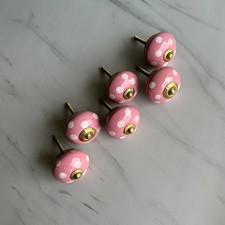 Vintage Ceramic Decorative Pink Polka Dot Knobs Pulls for Drawer Cabinet Set of6