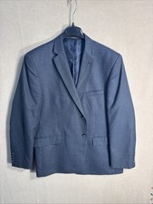 Tasso Elba 48R Gray Blue Check Poly Blend 2 Button Sport Coat Macy's Single Vent