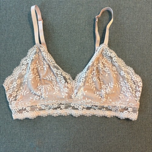 H&M Bralette Lace Floral Longline Adjustable Nude Pink Lingerie Intimates Sz L