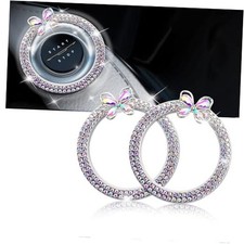 2 PCS Rainbow Butterfly Car Bling Crystal Rhinestone Engine Start Colorful1