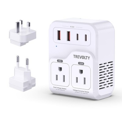 TREVOLTY 2000W Voltage Converter US to Europe 7-in-1 Adapter White