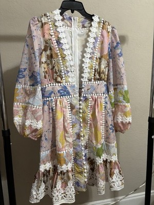 Fancy Dress Floral,Embroidered Trimis White  Flowers Decorating Front To Hemline