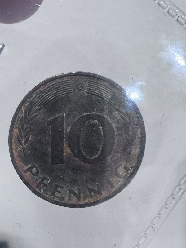 1967 Germany 10 Pfennig Copper-Nickel KM#110 Mint Mark G West & Unified
