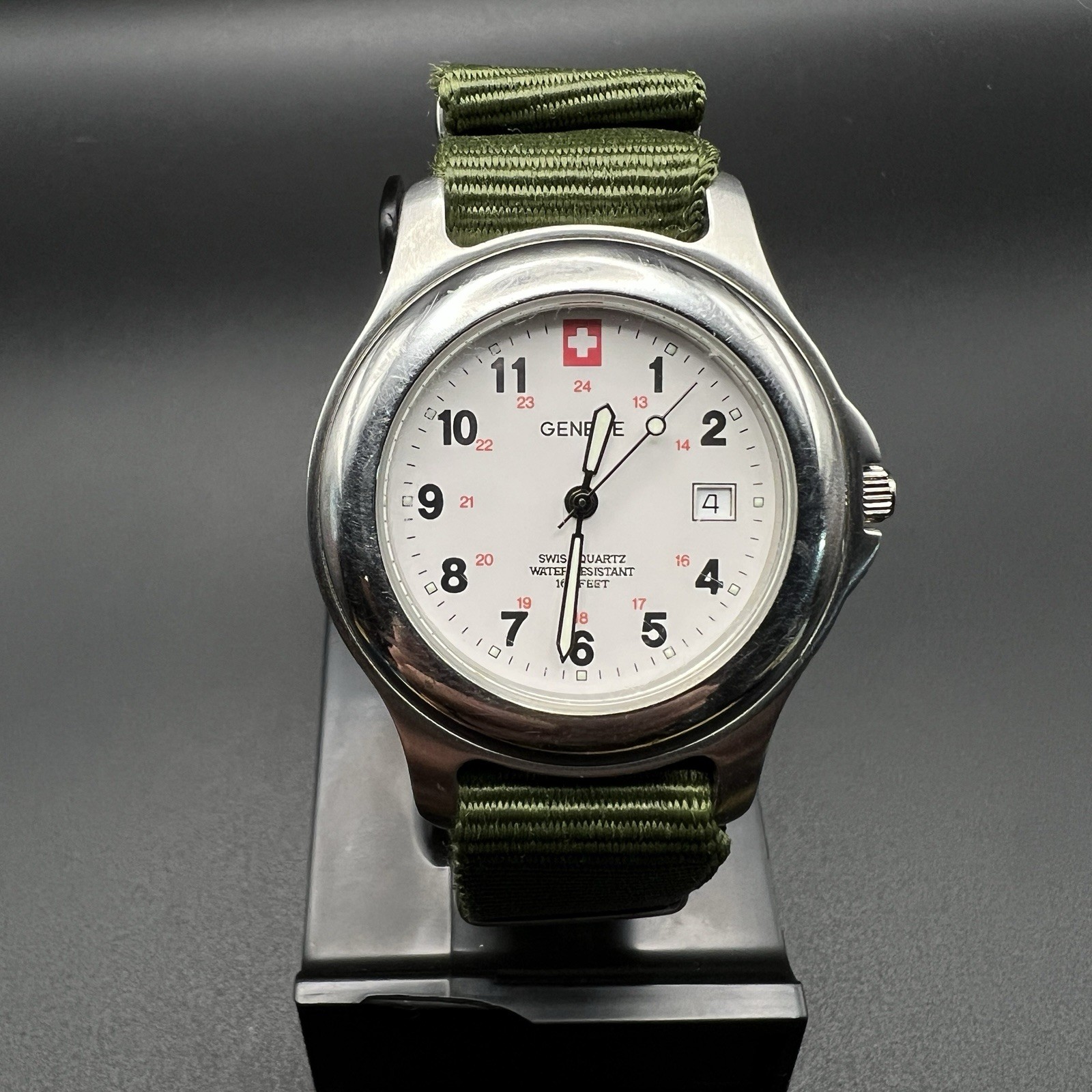 Geneve Swiss Military 38mm Watch Men Nato Strap Date 50m 24hr ETA Quartz
