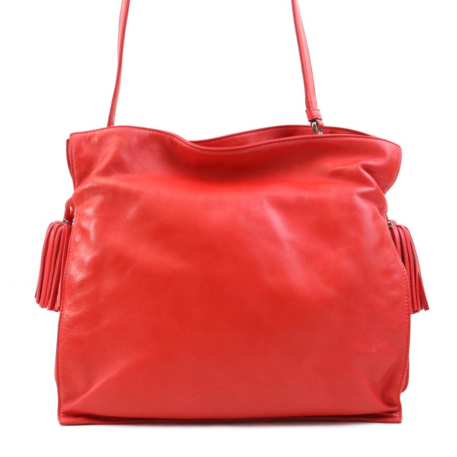 Auth LOEWE Flamenco Crossbody Shoulder Bag Red Leather/Silvertone