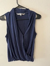 Max Studio Blue Wrap Hi Low Chiffon Blouse Sm, Boho, Preppy, Office Sleeveless M