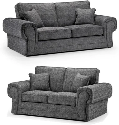 WILLCOT LISBON 3 2 Seater Sofa Set Formal Back Comfy Chesterfield grey Large Footstool Chair