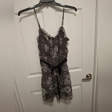 American Eagle Outfitters Size 6 Gray Ruffled Tiered Belted Bohemian Mini Dress
