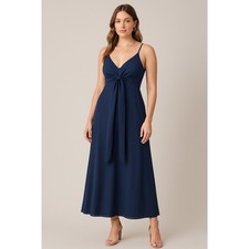 ASOS Navy Blue Chiffon Maxi Dress Tie Front Sz 4 Wedding Guest Party Coastal NWT