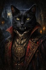 0_Vampire Cat Wall Art Print Gothic Vintage Style Portrait of Black a Wearing Pu